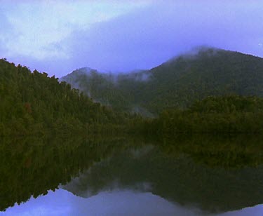 Lake mountain and clouds