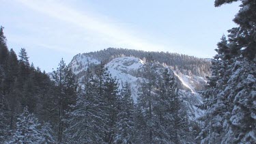 Wintertime Sierra mountains and forest