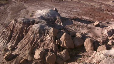 Desert valley overlooking mounds and hills; moonscape