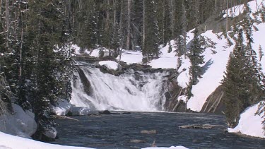 Cascading waterfall in early spring