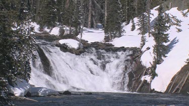 Sparkling waterfall in early spring