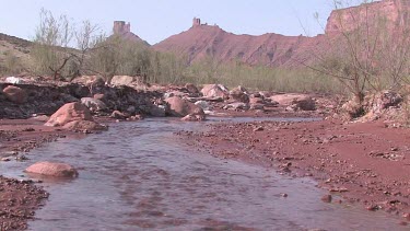Desert-canyon stream in red rock valley