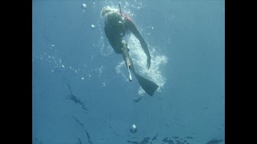 Valerie underwater swims with gun