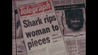 newpaper article, fear of sharks killer sharks