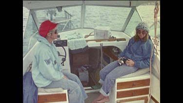 Sequence of shots. Spearing and killing a great white shark.