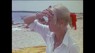 Two shots. Valerie Taylor at Marthas vineyard during filming of Jaws