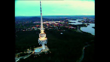 Airport tower. Lake Burley Griffin in background