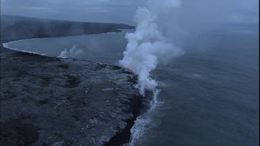 CU Lava flow, lava crust, lava delta and steam.