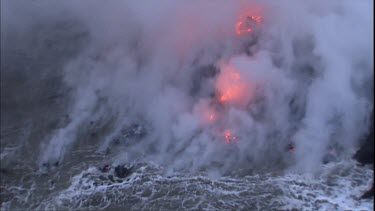 CU Lava flow, lava crust, lava delta and steam.