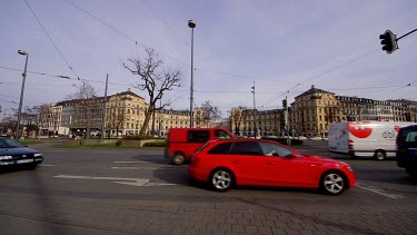 Road Traffic & Blue Tram, Karlsplatz, Munich, Germany