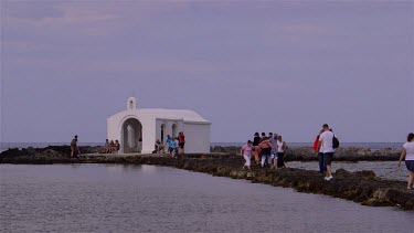 Walkway & White Saint Nicholas Church, Georgioupoli, Crete, Greece