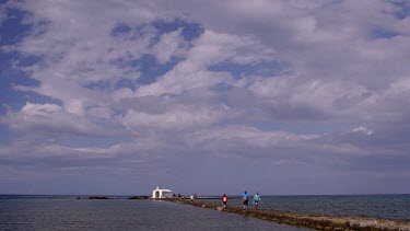 Walkway & White Saint Nicholas Church, Georgioupoli, Crete, Greece