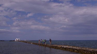 Walkway & White Saint Nicholas Church, Georgioupoli, Crete, Greece