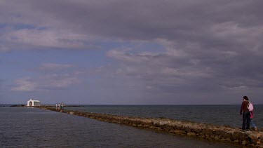 Walkway & White Saint Nicholas Church, Georgioupoli, Crete, Greece