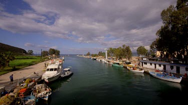 Fishing Boats In Harbour & River Almyros, Georgioupoli, Crete, Greece