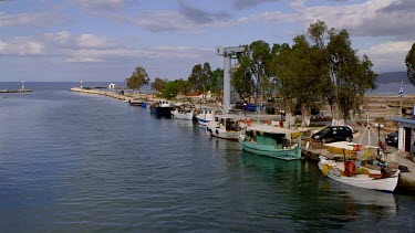 Fishing Boats In Harbour & River Almyros, Georgioupoli, Crete, Greece