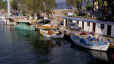 Fishing Boats In Harbour & River Almyros, Georgioupoli, Crete, Greece