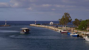 Boat Leaves Harbour & River Almyros, Georgioupoli, Crete, Greece