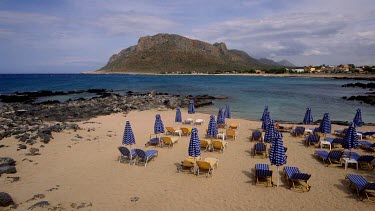 Parasols & Beach Near Stavros, Stavros, Crete, Greece, Europe