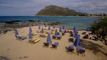 Parasols & Beach Near Stavros, Stavros, Crete, Greece, Europe