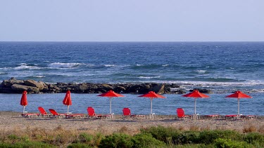 Red Parasols & Mediterranean Sea, Frangokastello, Crete, Greece