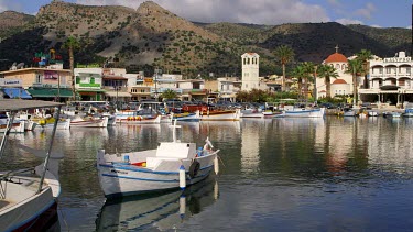 Fishing Boats In Harbour & Reflections, Elounda, Crete, Greece