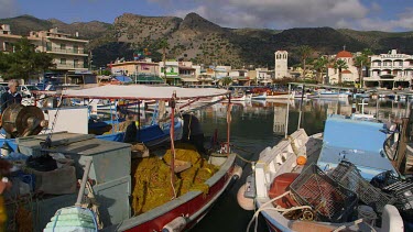 Fishermen & Fishing Boats In Harbour, Elounda, Crete, Greece