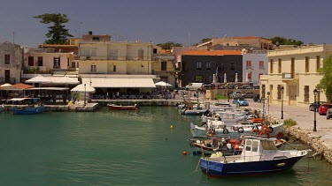 Fishing Boats & Harbour Buildings, Rethymnon, Crete, Greece