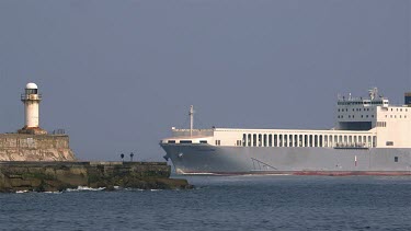 Container Ship, Lighthouse, South Gare, Redcar, England