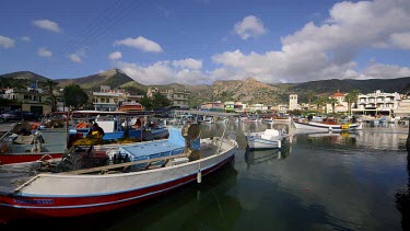 Fishermen & Fishing Boats In Harbour, Elounda, Crete, Greece
