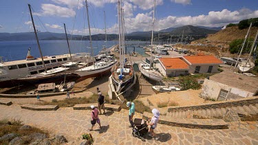 Yachts In Boat Yard, Agios Nikolaos, Crete, Greece