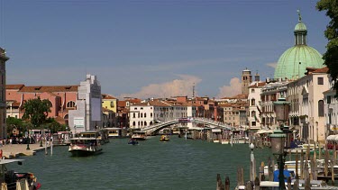 Boats On Grand Canal & Scalzi Bridge, Venice, Venezia, Italy