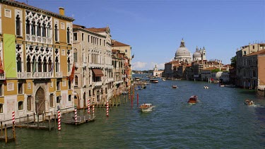 Boats On Grand Canal & Basilica Di Santa Maria Della Salute, Venice, Venezia, Italy