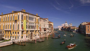 Boats On Grand Canal & Basilica Di Santa Maria Della Salute, Venice, Venezia, Italy