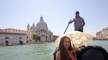 Woman With Parasol & Gondolier, Venice, Italy