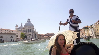 Woman With Parasol & Gondolier, Venice, Italy