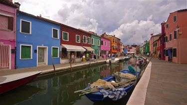 Coloured Houses & Boats On Canal, Burano, Venice, Italy