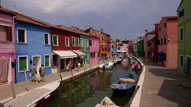 Coloured Houses & Boats On Canal, Burano, Venice, Italy