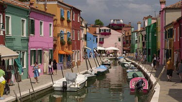 Coloured Houses & Boats On Canal, Burano, Venice, Italy