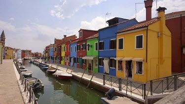 Multicoloured Houses & Boats On Canal, Burano, Venice, Italy