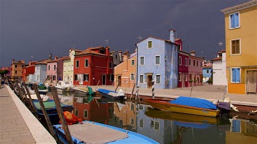 Multicoloured Houses & Boats On Canal, Burano, Venice, Italy