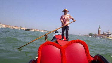 Gondolier In Red Hoops, Grand Canal, Venice, Italy