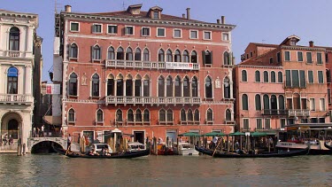Gondolas & Ornate Red Building, Rialto, Grand Canal, Venice, Italy