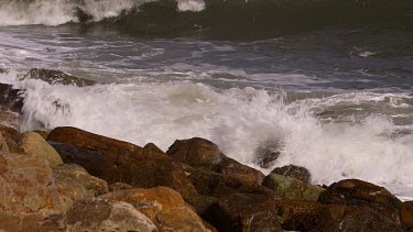 Waves, Surf & Rocks, North Sea, Scarborough, North Yorkshire, England, United Kingdom