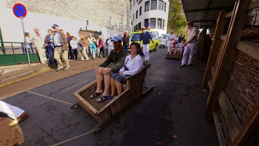 Tourists At Start Of Sleigh Ride, Carros De Cesto, Monte, Funchal, Madeira, Portugal