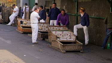 Sleigh Ride Drivers Wait For Tourists, Monte, Funchal, Madeira, Portugal