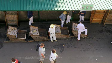 Tourists At Start Of Sleigh Ride, Carros De Cesto, Monte, Funchal, Madeira, Portugal