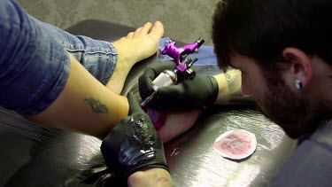 Tattooist Creates Red Rose Tattoo, Funchal, Madeira, Portugal