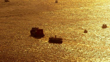 Boats & Ferries At Sunset, Victoria Harbour, Hong Kong