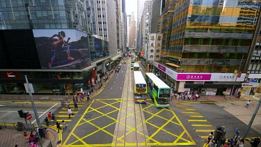 Tram & Bus On Des Voeux Road & Queen Victoria Street, Central, Hong Kong